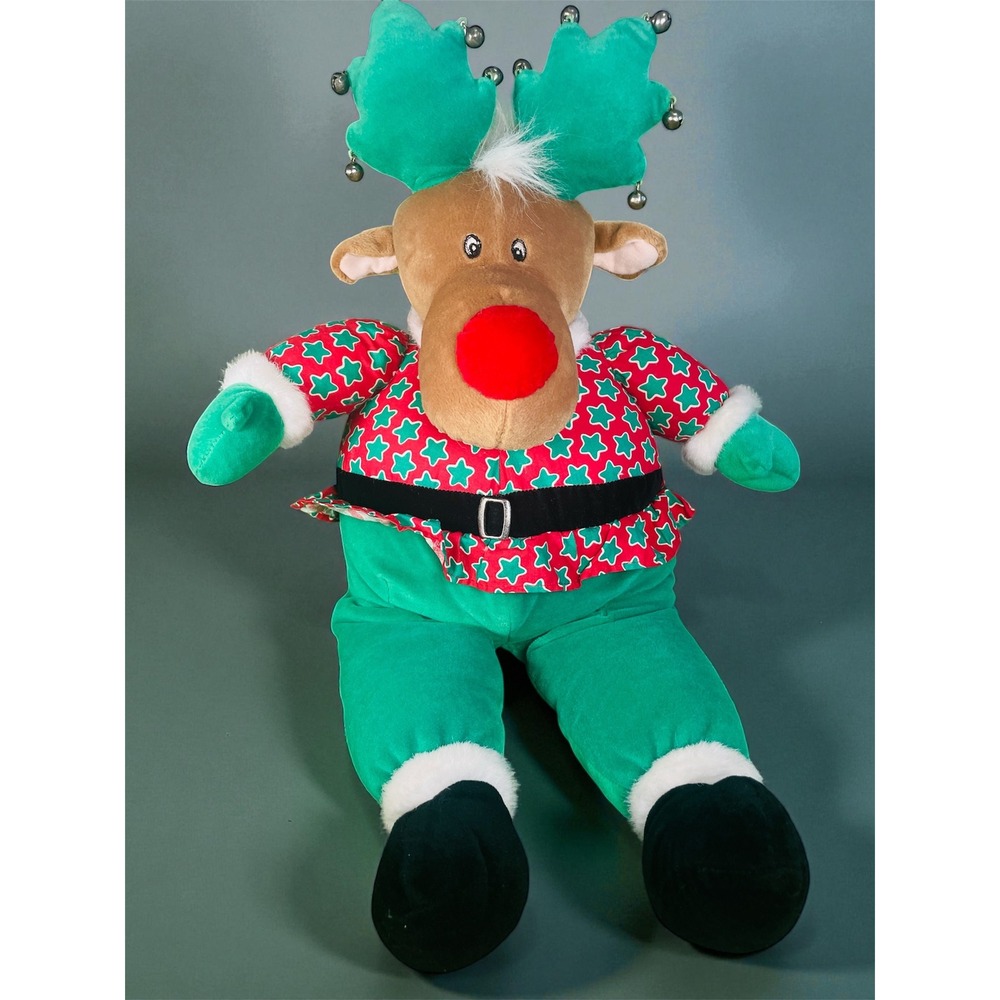 Home for the Holidays Jingle Christmas Reindeer Plush Decor Red Green kitsch 90s